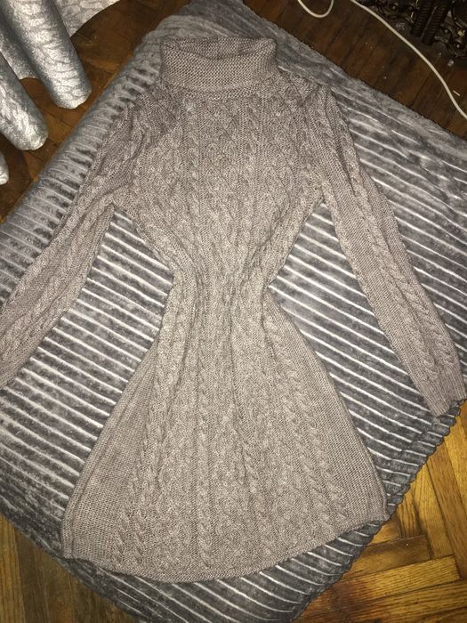 В'ЯЗАНЕ ПЛАТТЯ З КОСАМИ тепла сукня серого цвета Размер М 46