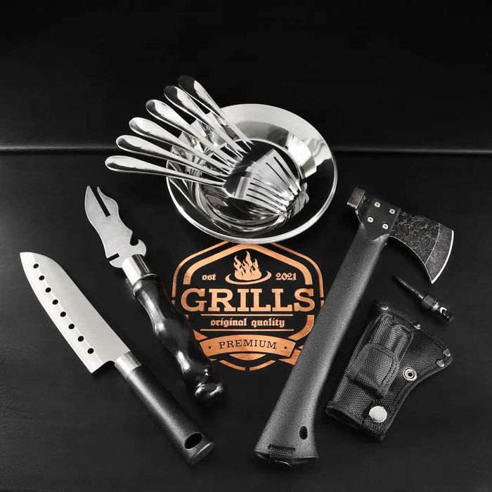 Шашличний набір-комплект з столиком на 6 шампурів "Grills G18" Чорний