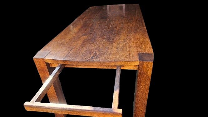 Piękny stół dębowy z krzesłami Ludwik Styl – lite drewno, rozkładany,