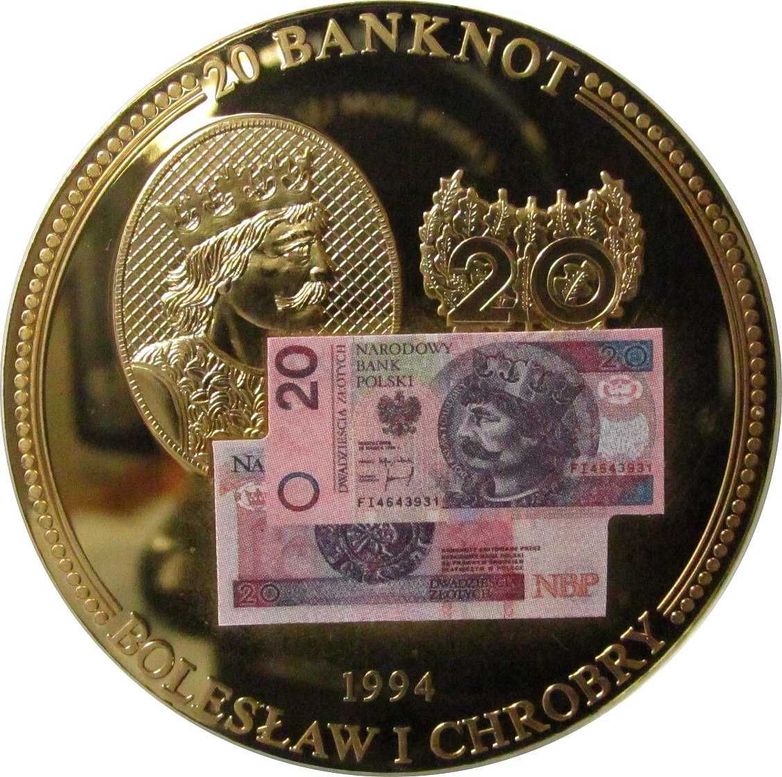 3 x Moneta Medal Banknot 10 Mieszko 20 Chrobry 100 Jagiełło 50 mm