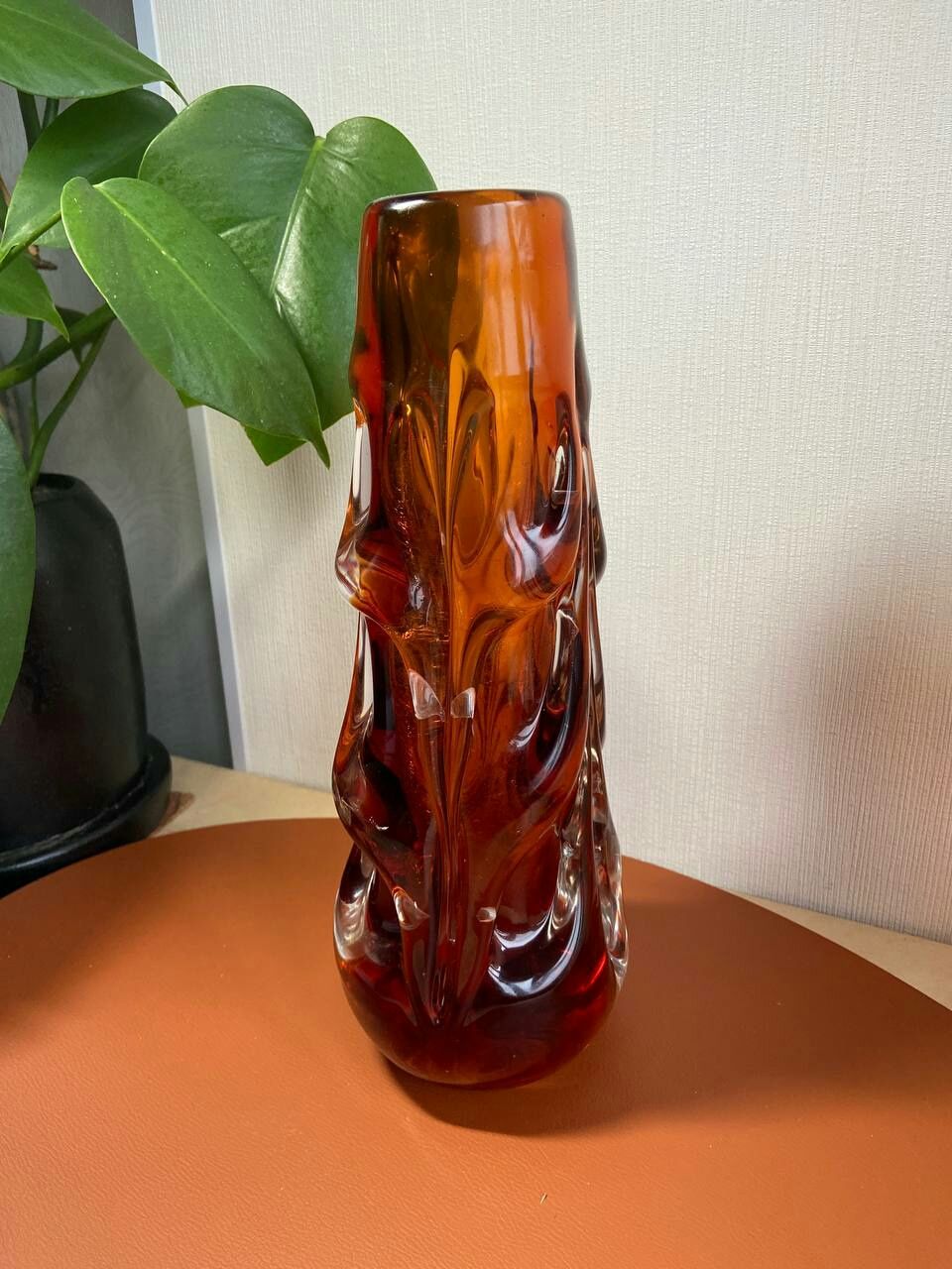ваза гутное стекло советская ваза коричневая