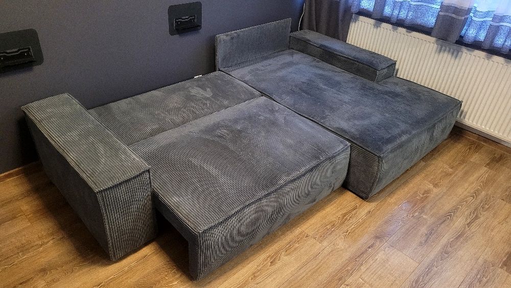 Narożnik sofa sztruks w bdb stanie mało używany do salonu szary