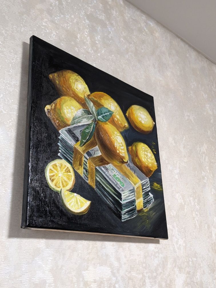 Картина маслом олією натюрморт лимони гроші подарунок в офіс декор