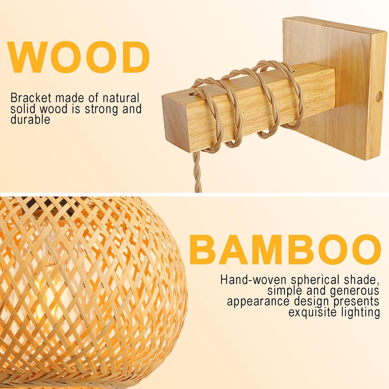 Lampa ścienna w stylu boho vintage bambusowa
