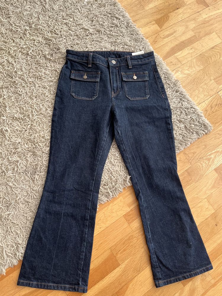 Granatowe jeansy dzwony średni stan Massimo Dutti M 38 niskie osoby