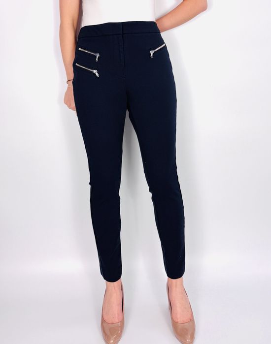 Granatowe spodnie slim z suwakami L 40 Marks&Spencer