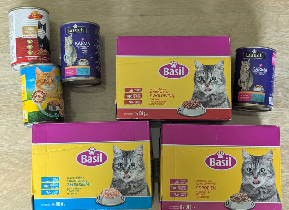 Karma mokra dla kota Basil saszetki + puszki innych marek