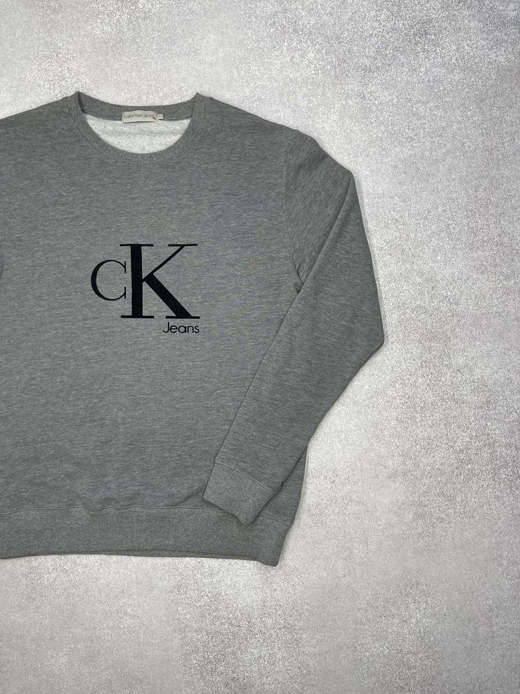 Мужской серый свитшот Calvin Klein с большим лого оригинал кофта
