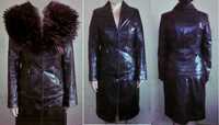 Пальто-куртка трансформер из натуральной кожи с мехом енота
