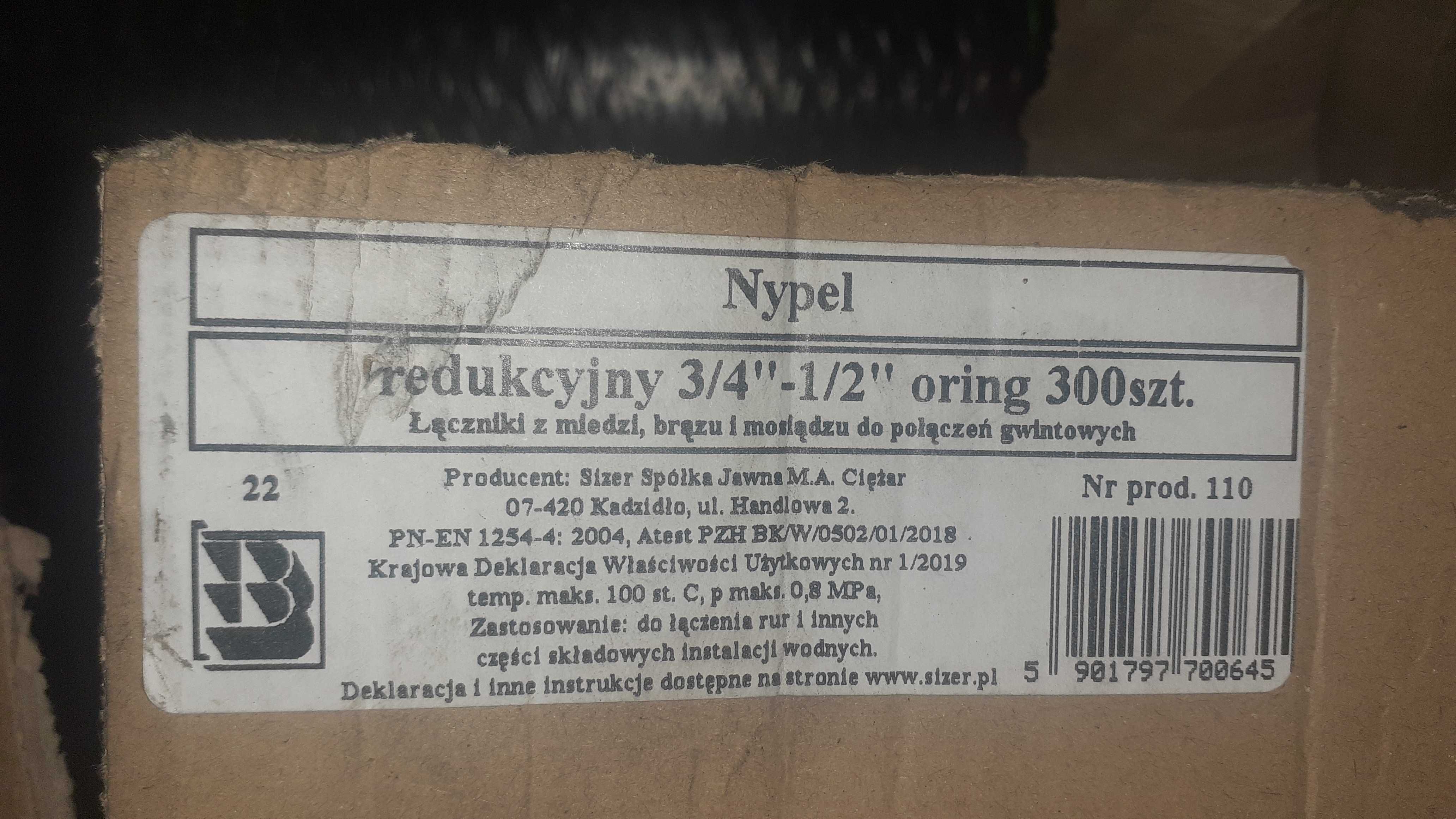 nypel redukcyjny 3/4"x 1/2" mosiężny + oring