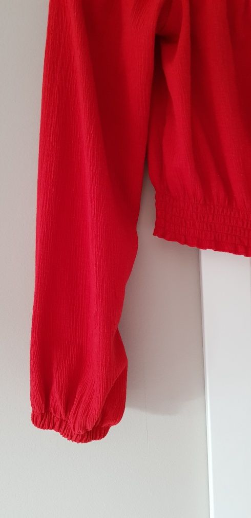 Czerwona bluzka Hiszpanka z długim rękawem crop top