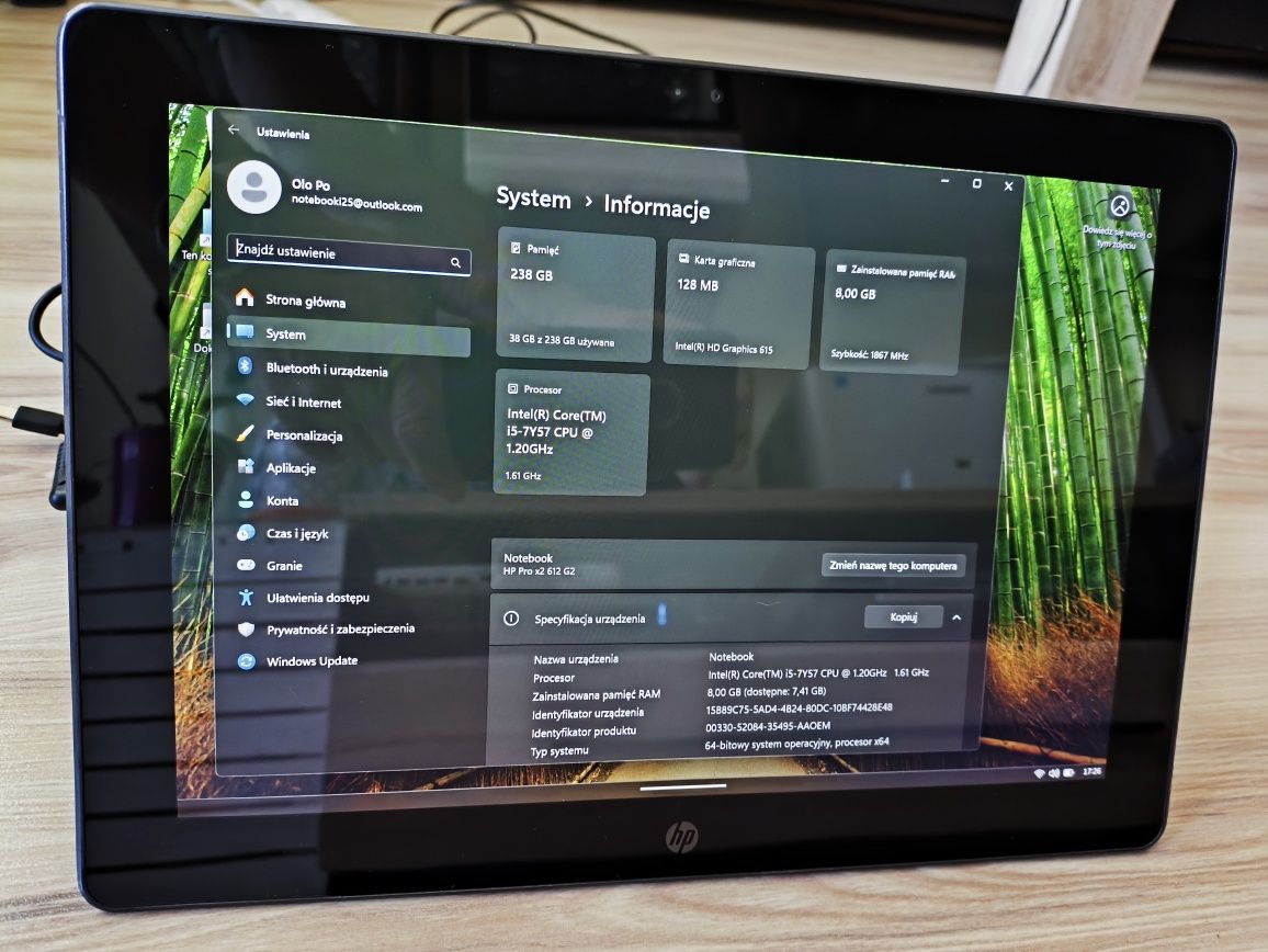Tablet HP Pro x2 612 G2 Core i5 7Y57 1,2 GHz / 8 GB / 256 SSD / 12'' F