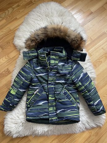 Термо куртка с мехом енота, 5-6 лет, для мальчика  размер 104 см