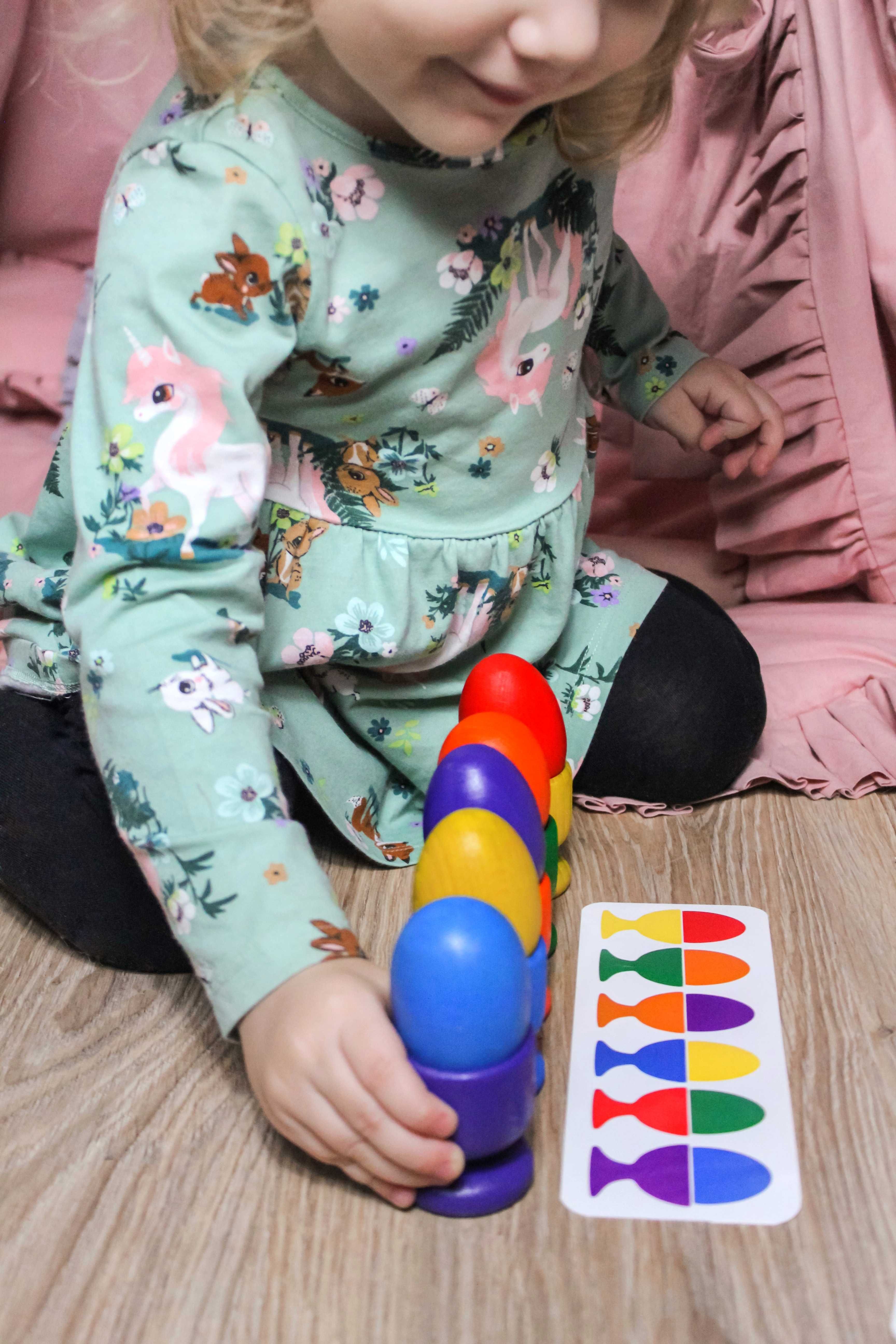 Sorter kolorów jajka układanka lewopółkulowa Montessori +karta na rzep