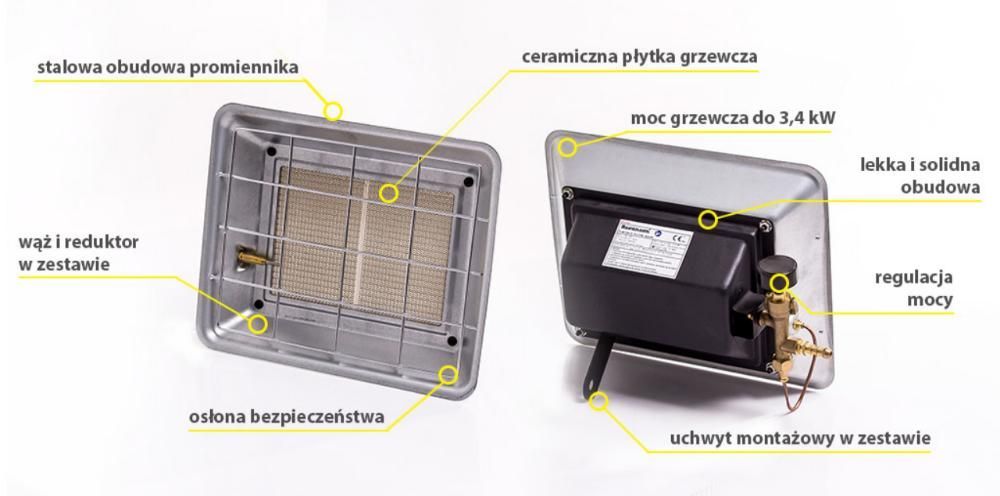 Promiennik Gazowy Grzejnik NA BUTLĘ Z ZESTAWEM GAZOWYM