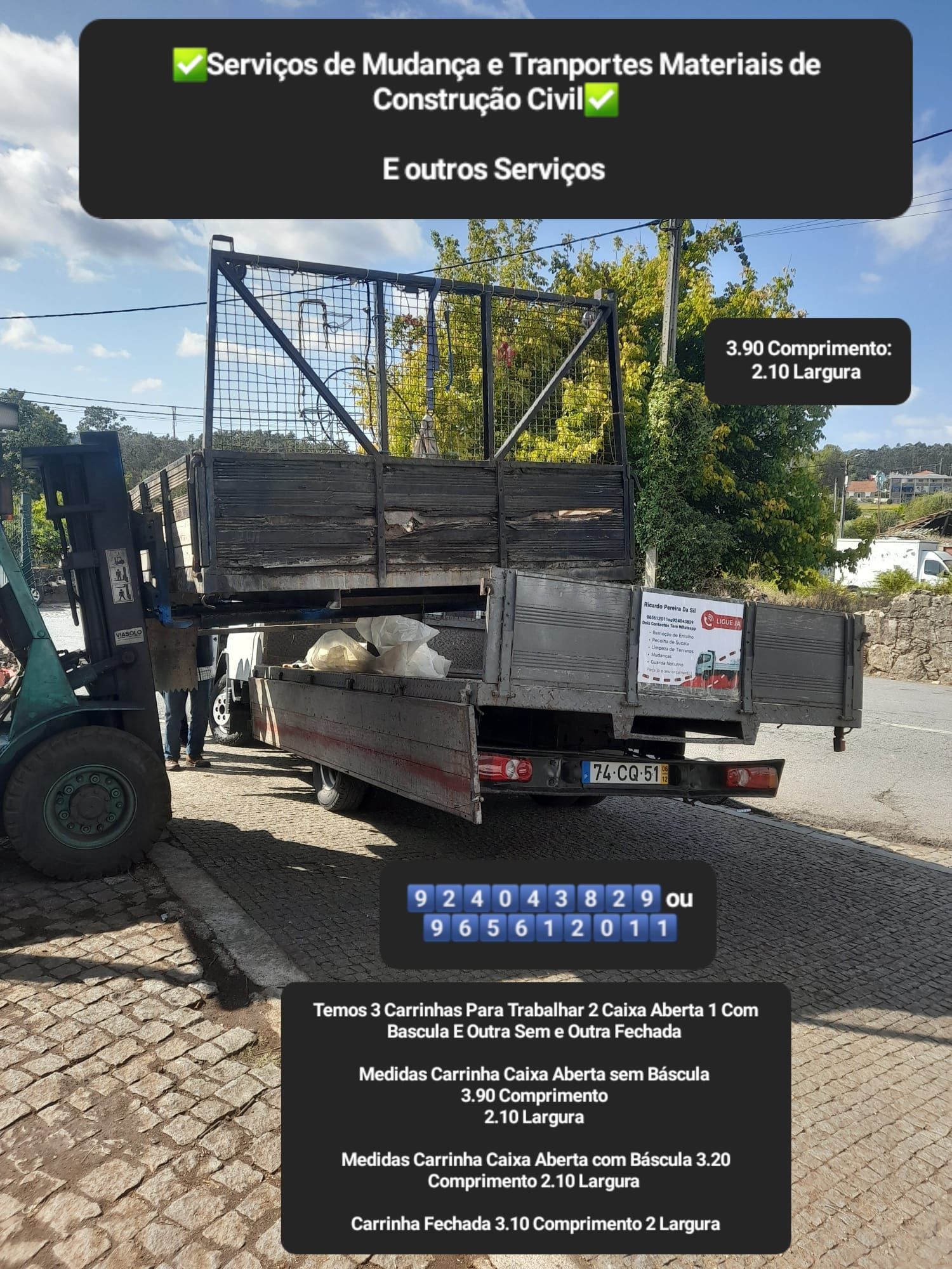 Faço cargas de Entulho Madeira Pladur Resíduos Monos
