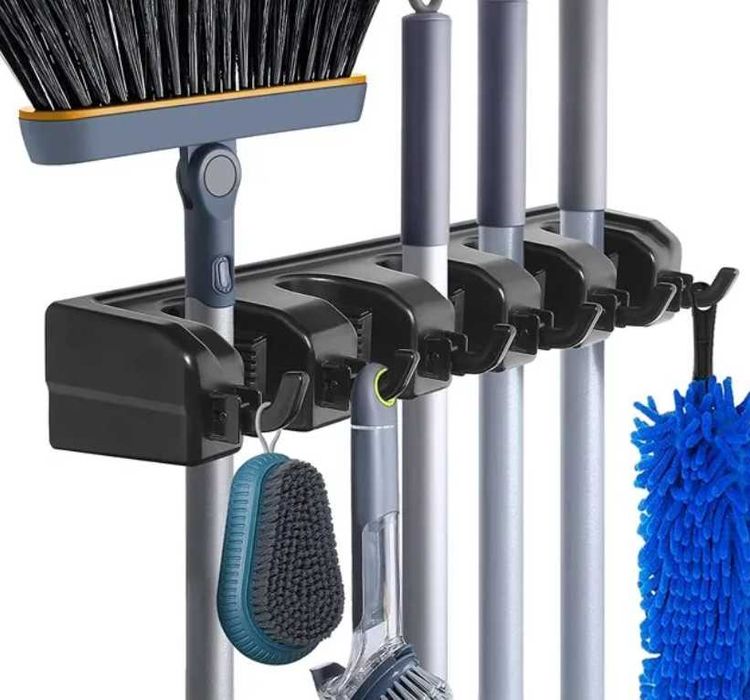Wieszak ścienny uchwyt organizer na miotły mopy szczotki do domu biura