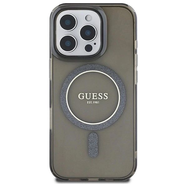 Etui Guess IML Glitter Circle MagSafe na iPhone 16 Pro Max - czarne