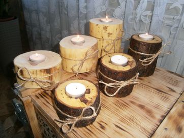 plaster drewna,świecznik drewniany tealight zestaw 3szt .