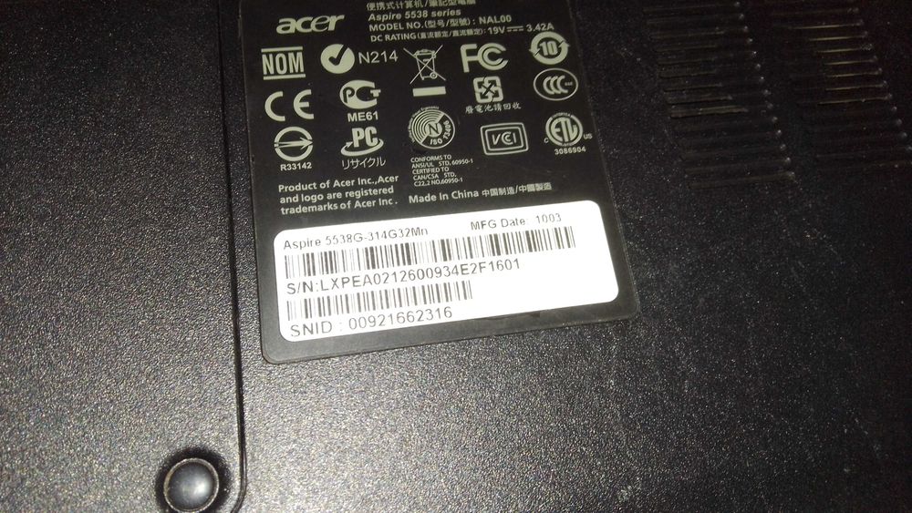 Portatil Acer Aspire 5538G
