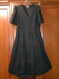 Льняное черное платье длинное лен винтаж