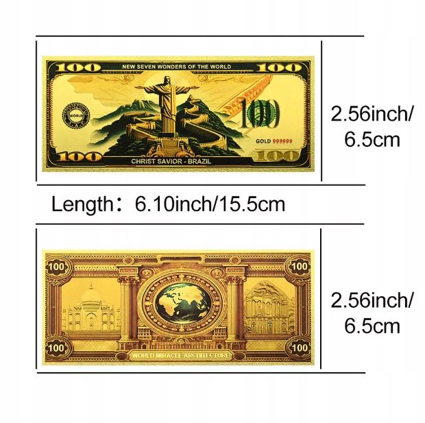 Złote Banknoty Kolekcjonerskie 7 Cudów Świata Komplet UNC