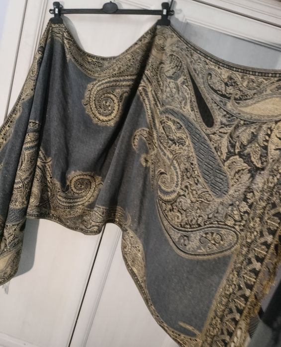 Ogromny xxxl szal vintage kaszmirowy dwustronny 100% kaszmir