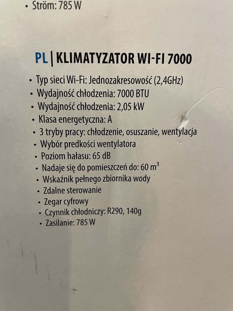 Klimatyzator TRISTAR 7000 BTU WI-FI bluetoth