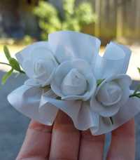 Stroik dekoracja swieca gromnica komunia chrzest biala roza