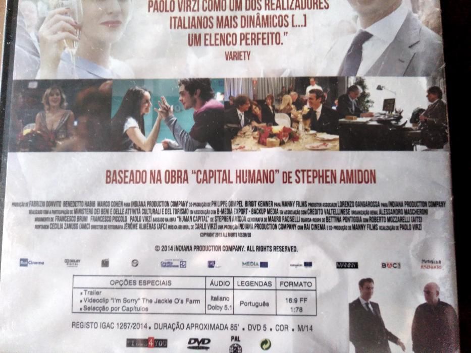 Capital Humano. Filme italiano do realizador Paolo Virzì em DVD