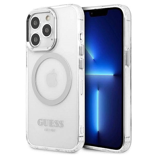 Etui Guess Metal Outline MagSafe na iPhone 13 Pro / iPhone 13 - srebrn
