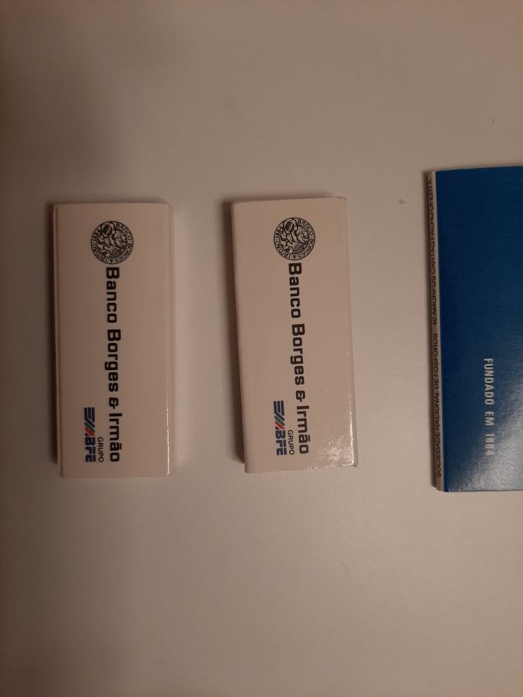 Bloco notas  Banco Borges Irmao.Isqueiro PS a funcionar e Carteiras fó