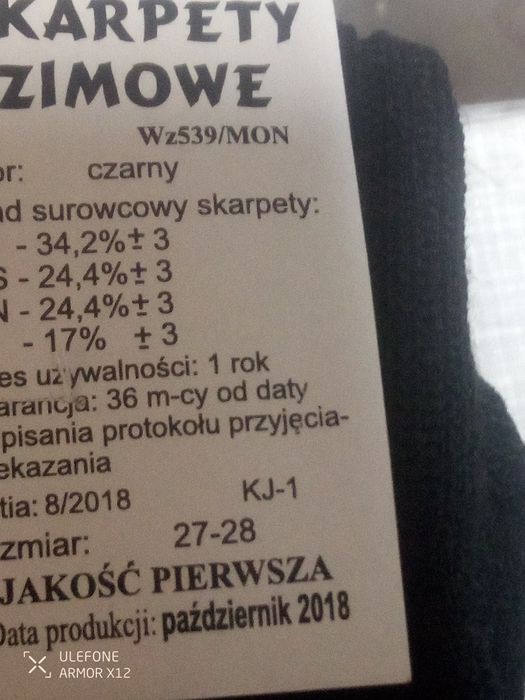 Wojskowe skarpety zimowe  .539MON