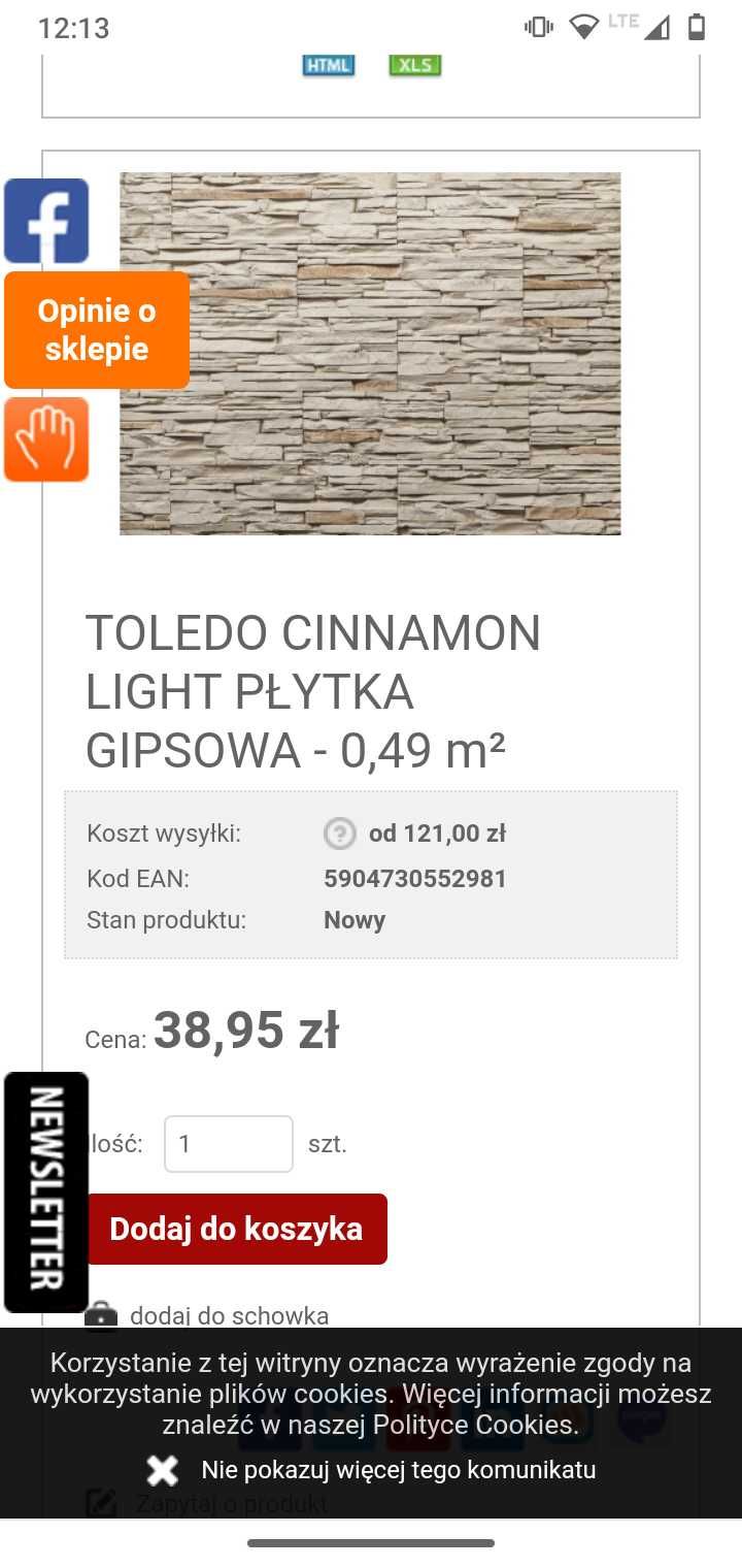 Płytki gipsowe TOLEDO Cinnamon Light 7 m2 14 pudełek