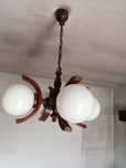 Candeeiro teto Madeira e globos Brancos