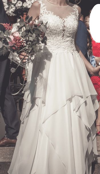 Suknia ślubna ivory, zwiewna, romantyczna ala Lilian West stan idealny