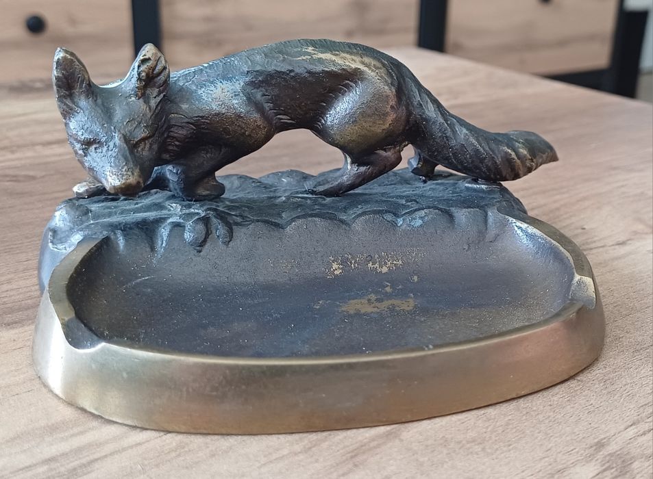 Antyczna/Vintage Popielniczka z Figurką Lisa – Solidny Brąz