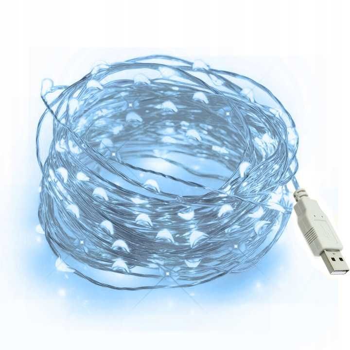 Lampki USB 50 LED 6,5 m - ZIMNY BIAŁY