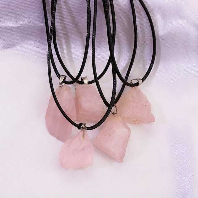 Surowy różowy kwarc, rose quartz naszyjnik