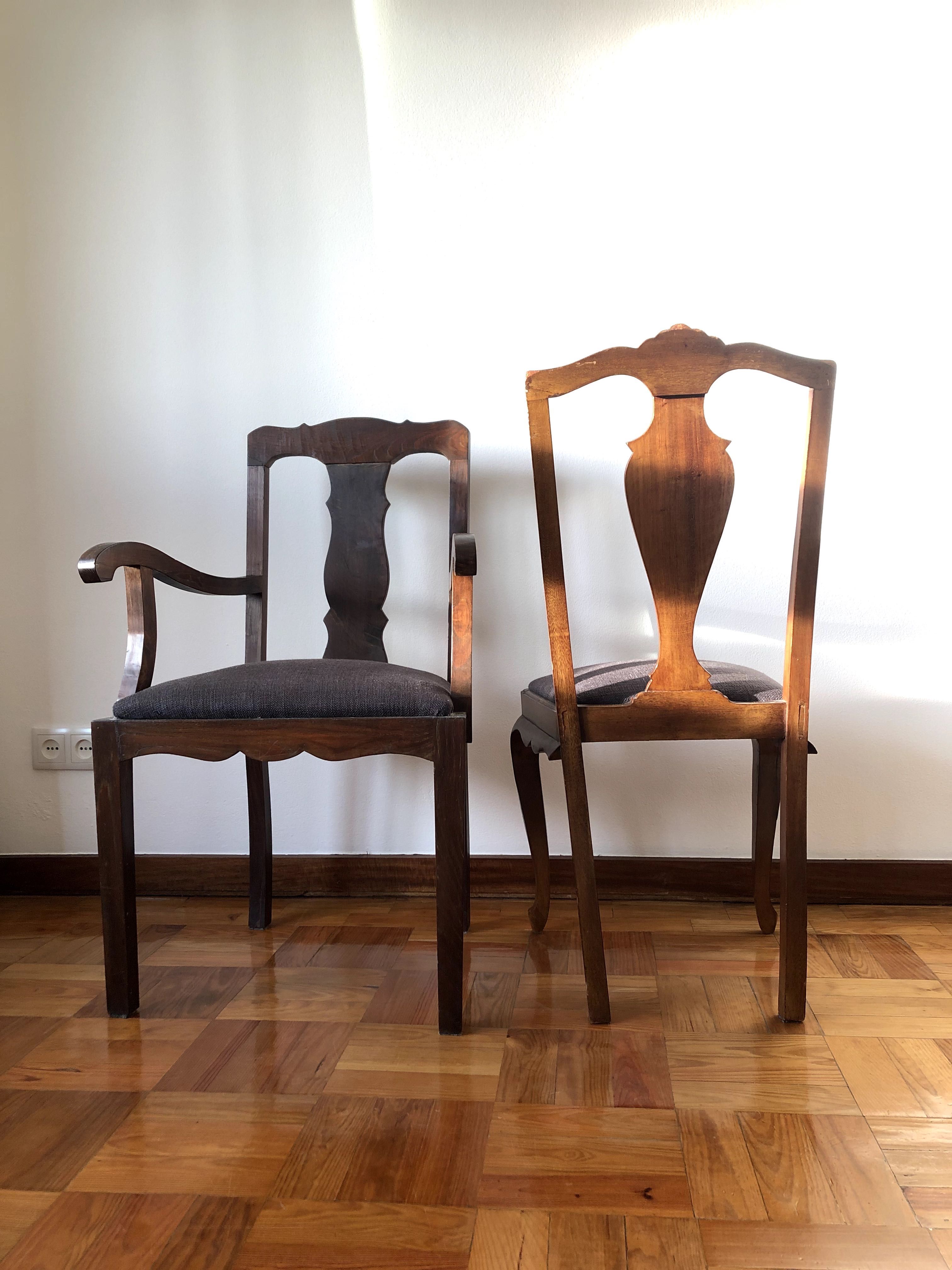 Cadeira e Cadeirão, estilo Queen Anne, em muito bom estado.