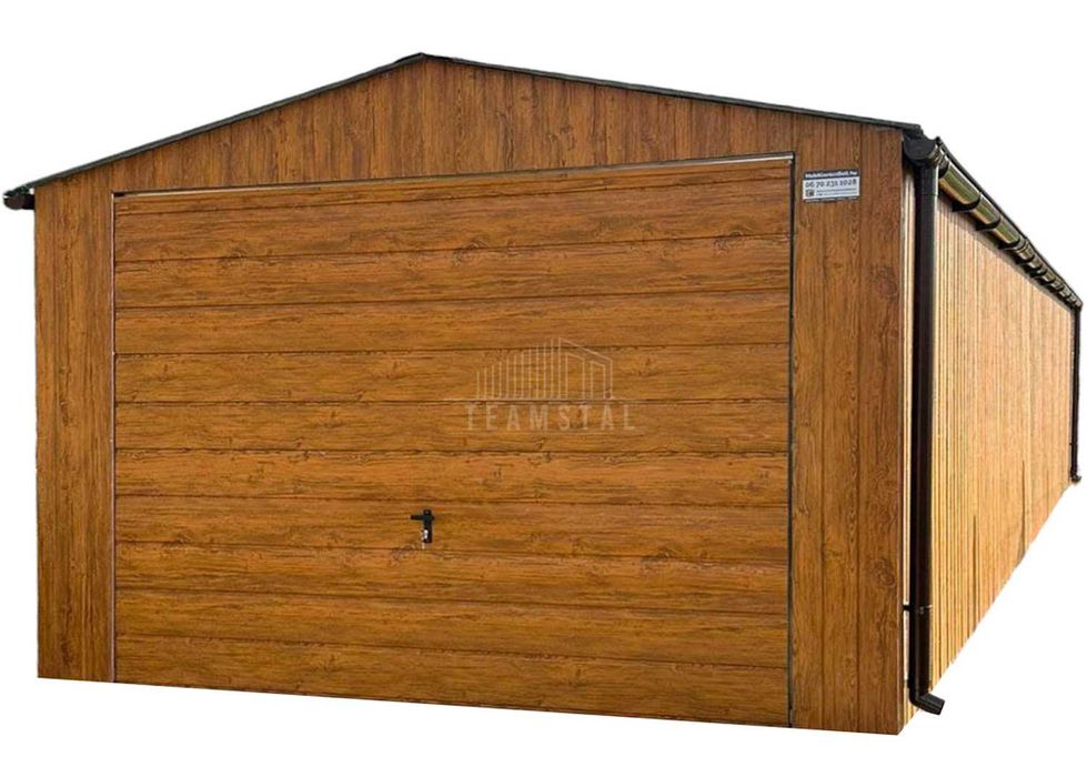 Garaż blaszany 4x12m brama uchylna drzwi 2x okno rynny dwuspad TS856