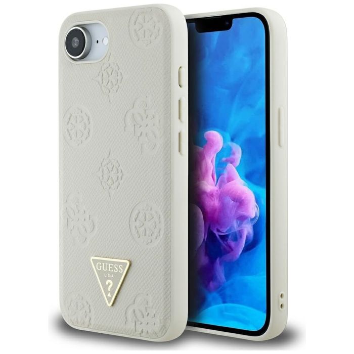 Etui GUESS Hot Stamp Peony Triangle Logo MagSafe do Iphone 16e beżowy