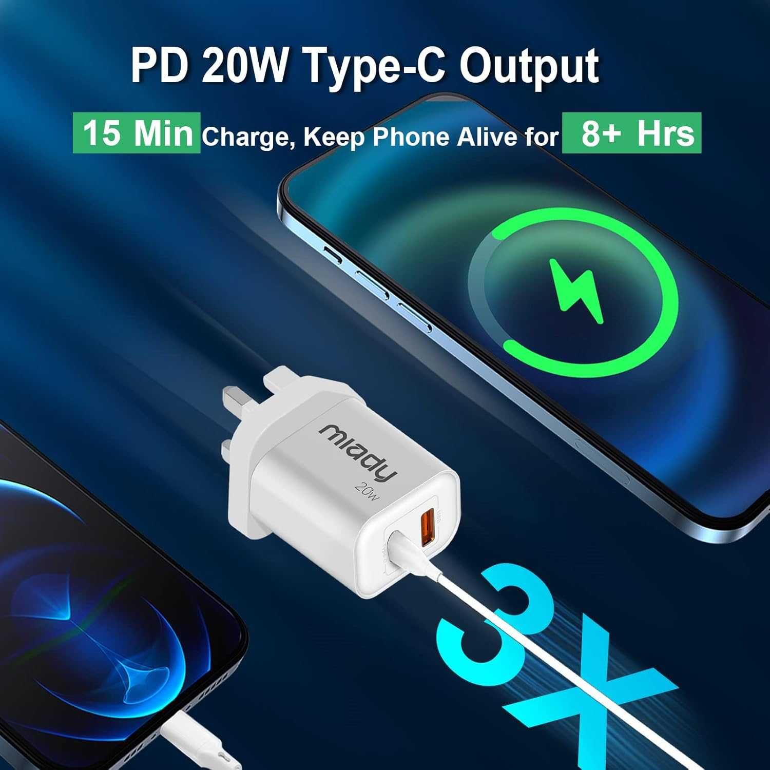 [2-pak] Szybka ładowarka Miady 20 W USB /USB-C