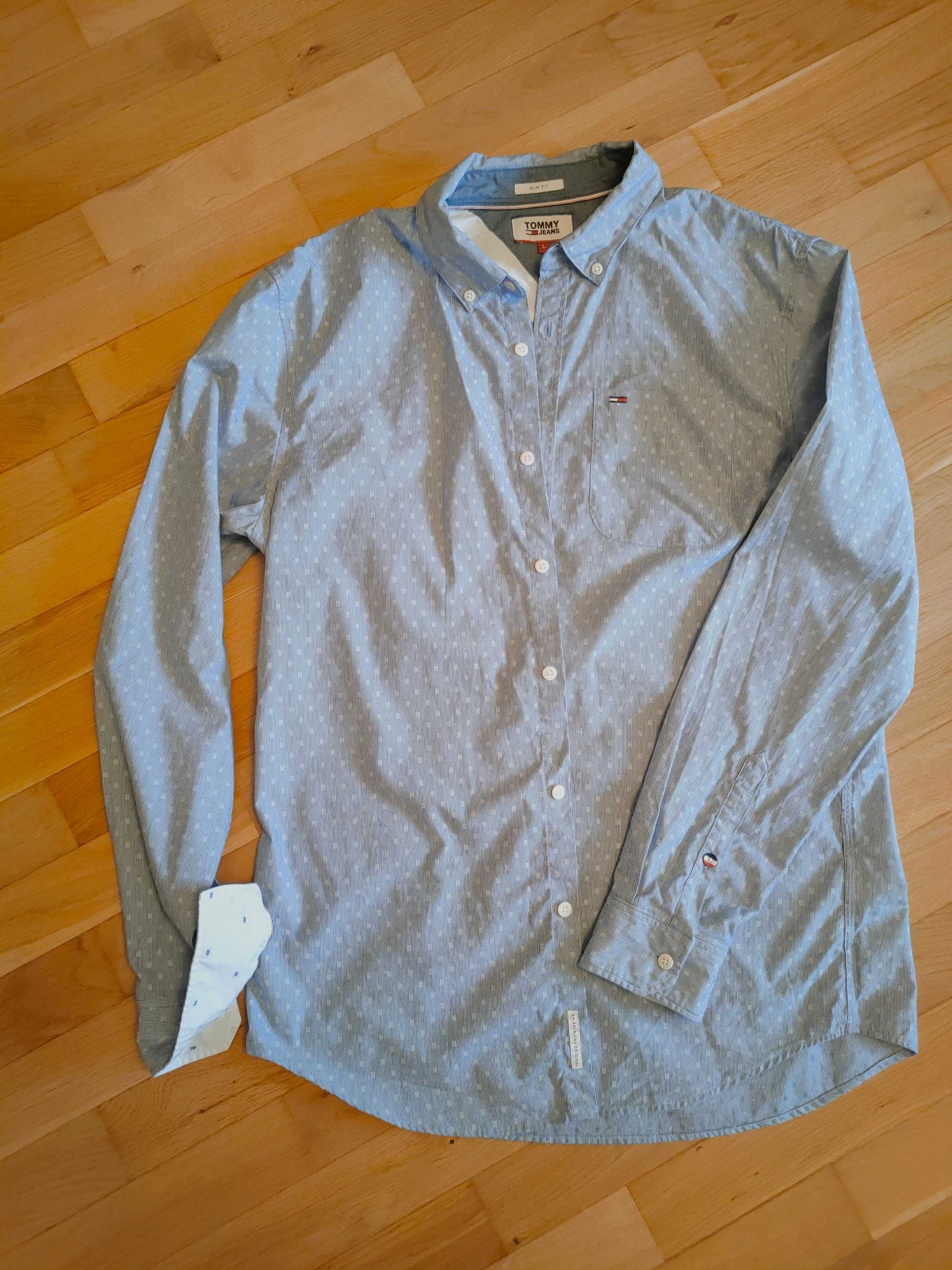 Męska koszula, niebieska Tommy Hilfiger, Oryginalna, casual