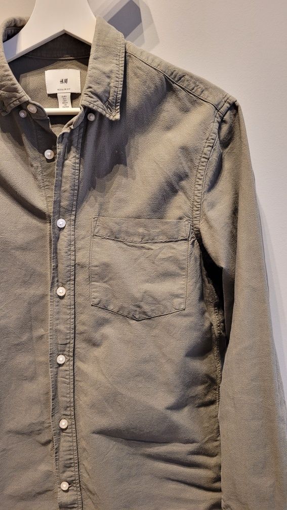 Koszula męska HM S khaki długi rękaw regular fit