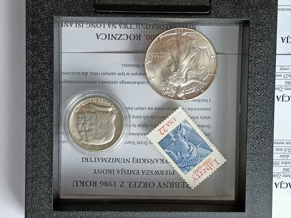 USA 1/2 Dolara 1936 oraz 1 Dolar 1986 oryginał Srebro Certyfikat