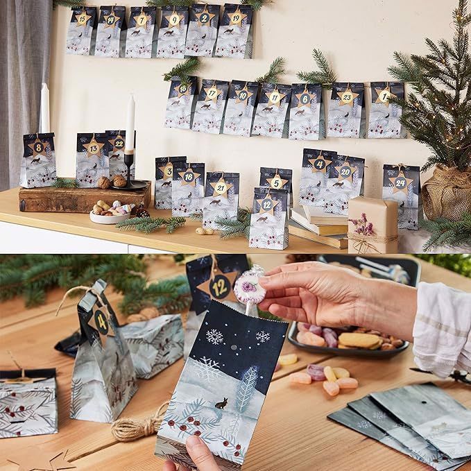Kalendarz adwentowy DIY 24 torebki papierowe
