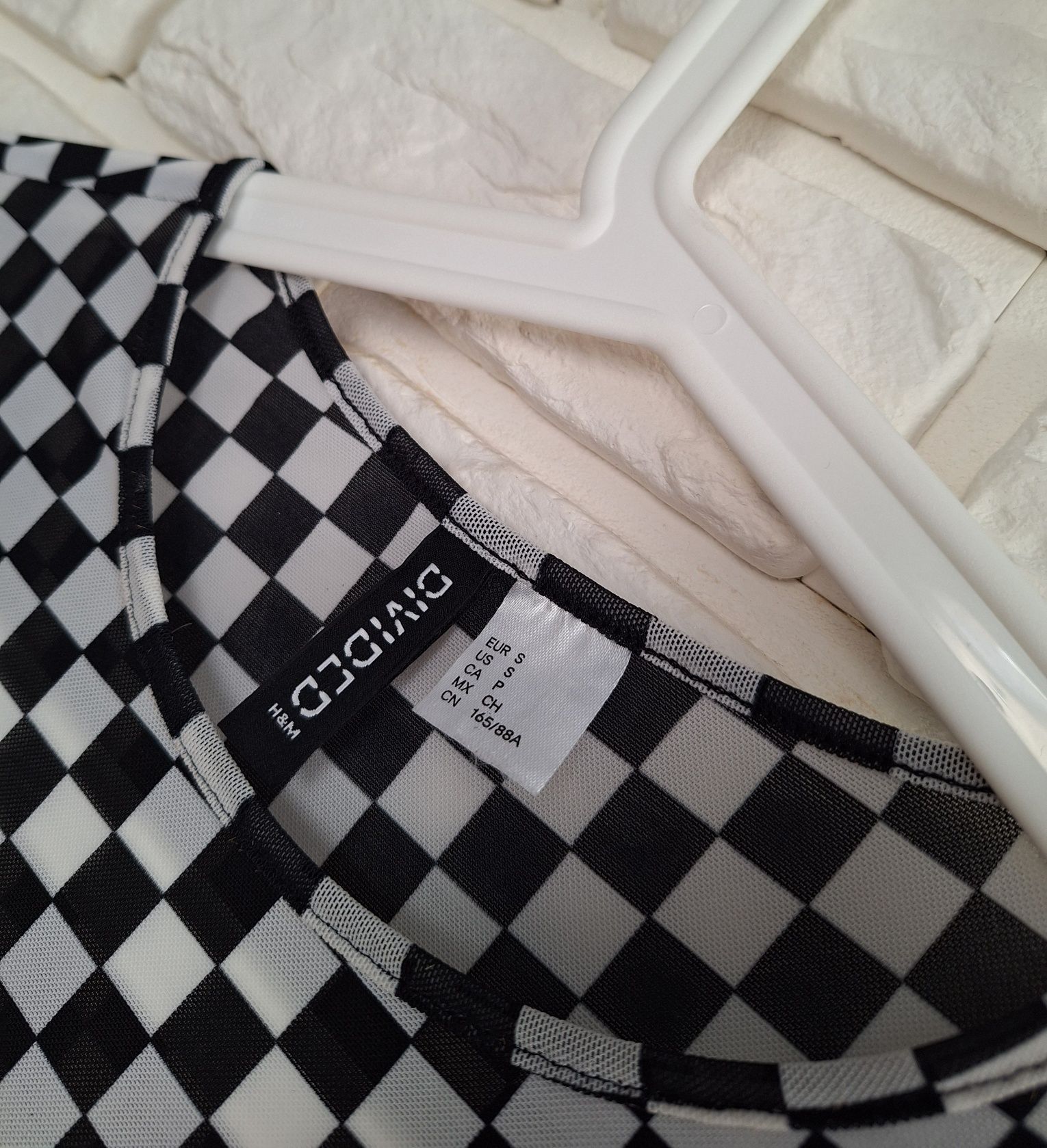 H&M Krótki Top siateczkowy w szachownicę Chessboard S