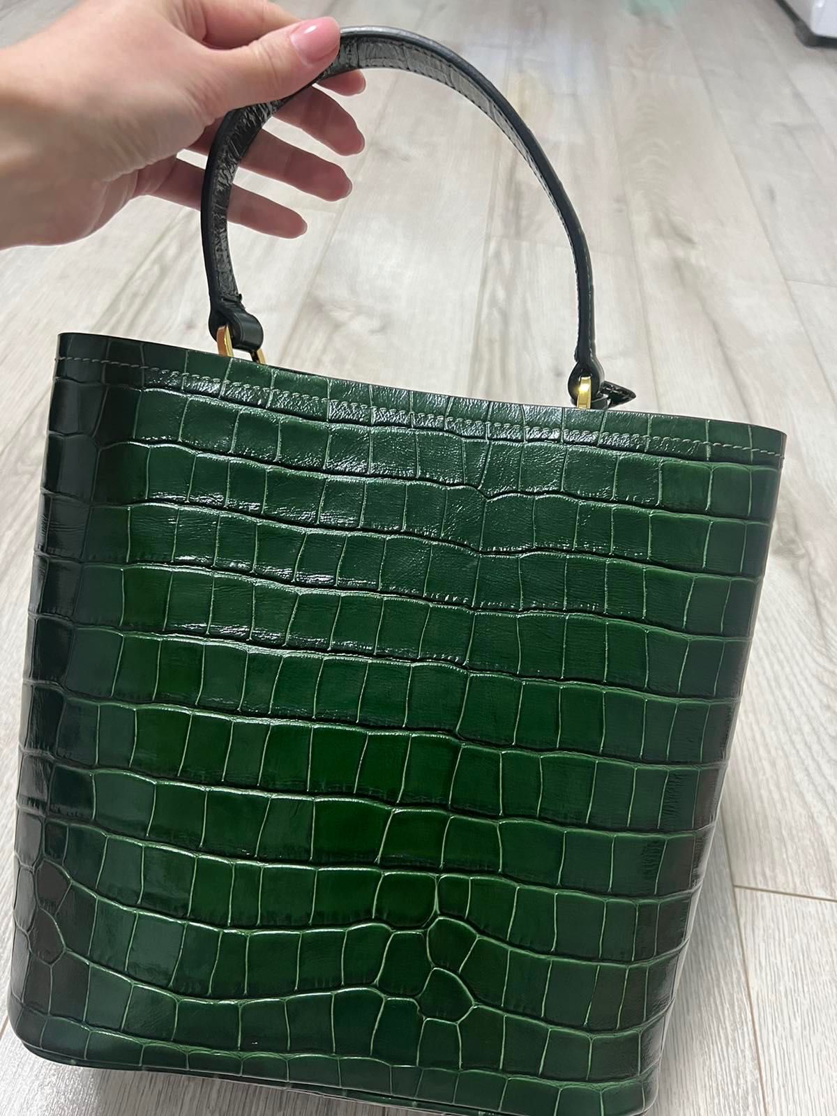 Сумка Prada Croco Tote Green смарагдова