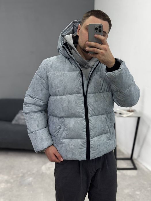 Теплая Куртка с капюшоном (S,M,L,XL) Пуховик Navi серый